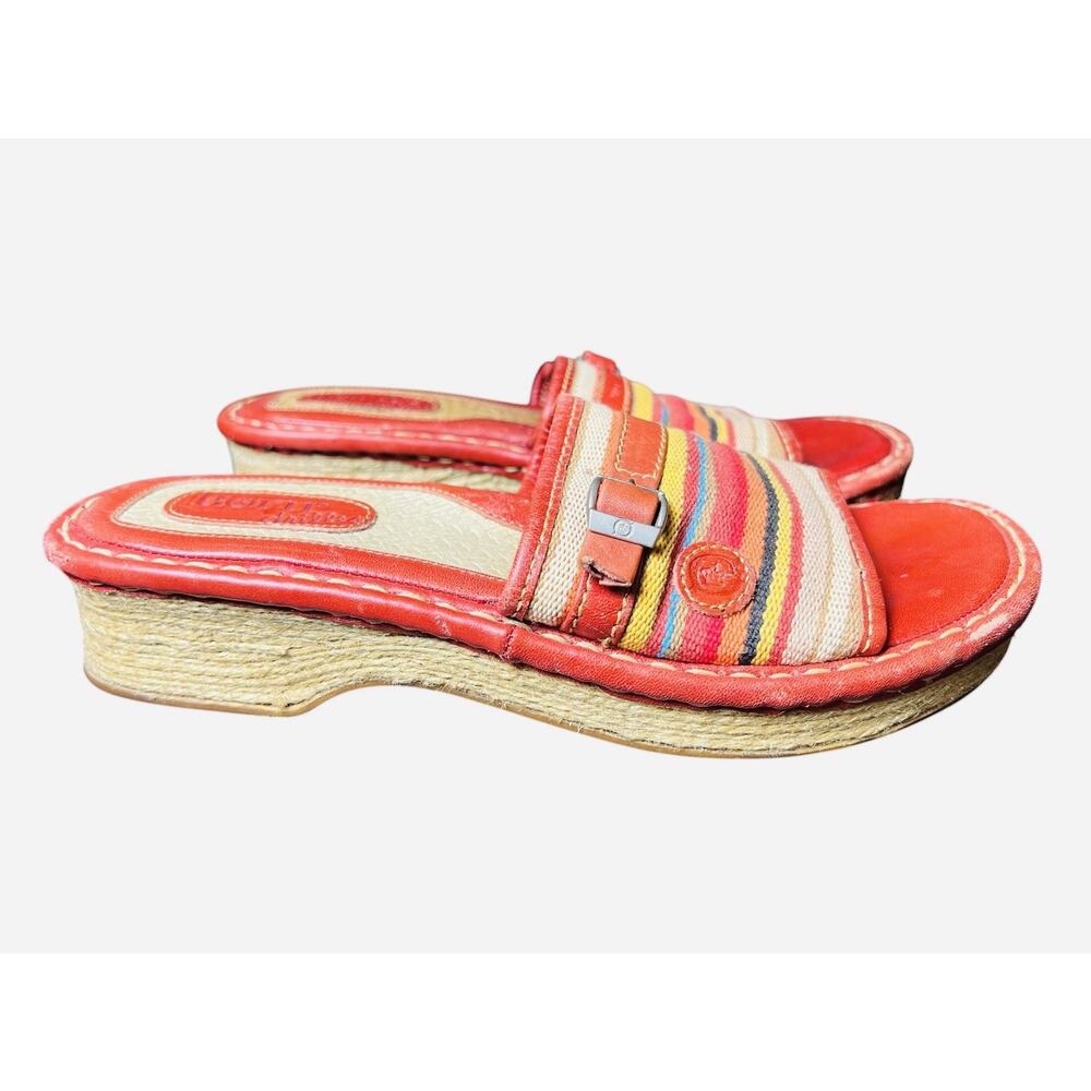 Born US 7 Woven Striped San Benito Drills Red Leather Slides Slip‎ On Drilles